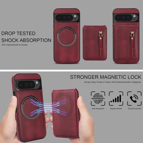 2-in-1 Detachable Magnetic Wallet Case for Google Pixel 9 / Pixel 9 Pro with Card Holder, Compatible with MagSafe RFID Blocking Leather Cover with Zipper Purse for Pixel 9/9 Pro FLT Black in Saudi Arabia