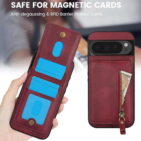 2-in-1 Detachable Magnetic Wallet Case for Google Pixel 9 / Pixel 9 Pro with Card Holder, Compatible with MagSafe RFID Blocking Leather Cover with Zipper Purse for Pixel 9/9 Pro FLT Black in Saudi Arabia
