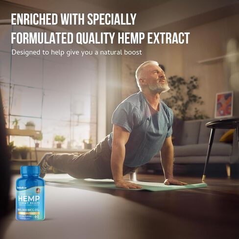 WELLUTION Hemp Gummies Sugar Coated - Fruity Gummy Bear with Hemp Oil. Natural Hemp Candy Supplements - Omega 3, 6 & 9 + Vitamins B & E - 60 ct in Saudi Arabia