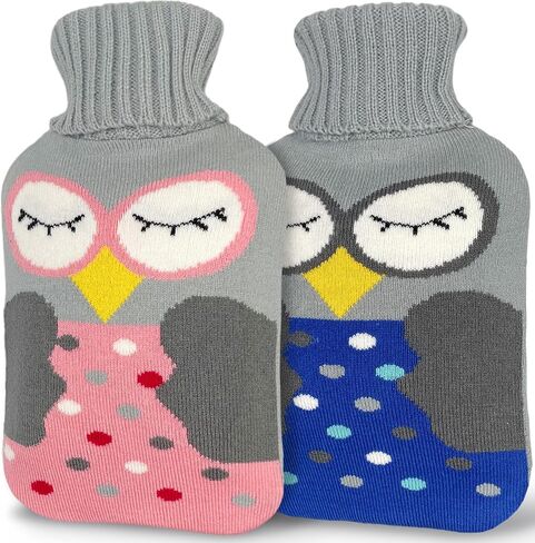 2L Hot Water Bottle with Cover Large Cute Rubber Hot Water Bag (Pack of 2) for Pain Relief, Cramps, Warm, Hot and Cold Therapy, Blue Penguin and Pink Penguin in Saudi Arabia