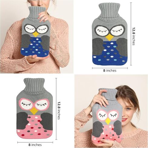2L Hot Water Bottle with Cover Large Cute Rubber Hot Water Bag (Pack of 2) for Pain Relief, Cramps, Warm, Hot and Cold Therapy, Blue Penguin and Pink Penguin in Saudi Arabia