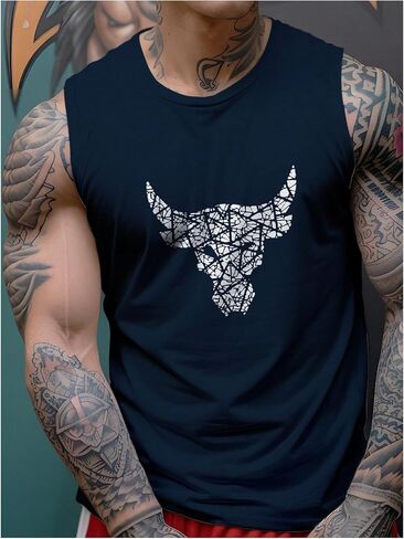 Men's Sleeveless Graphic Tank Top Crew Neck Casual Athletic Muscle Tee Shirt in Saudi Arabia