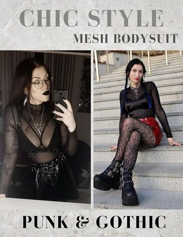 Avidlove Womens Mesh Long Sleeve Bodysuit Round Neck Sheer Leotards Geo Print Bodysuit Top with Snap Crotch in Saudi Arabia