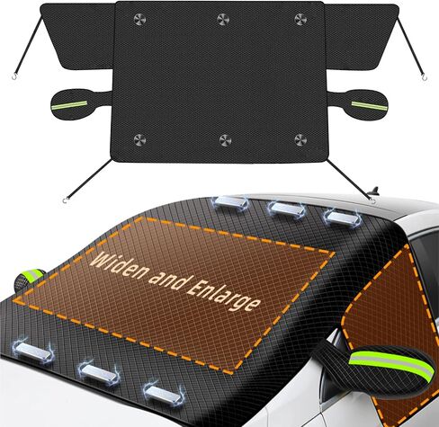 Car Windshield Cover for Ice and Snow, 2 Side Mirror & Rearview Mirror Protector, 92''x46'' Windshield Snow Cover with Magnetic Edges, Windproof UV Sunshade Cover for Cars SUVs Vans Trucks in Saudi Arabia