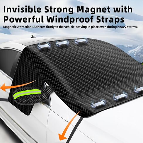 Car Windshield Cover for Ice and Snow, 2 Side Mirror & Rearview Mirror Protector, 92''x46'' Windshield Snow Cover with Magnetic Edges, Windproof UV Sunshade Cover for Cars SUVs Vans Trucks in Saudi Arabia