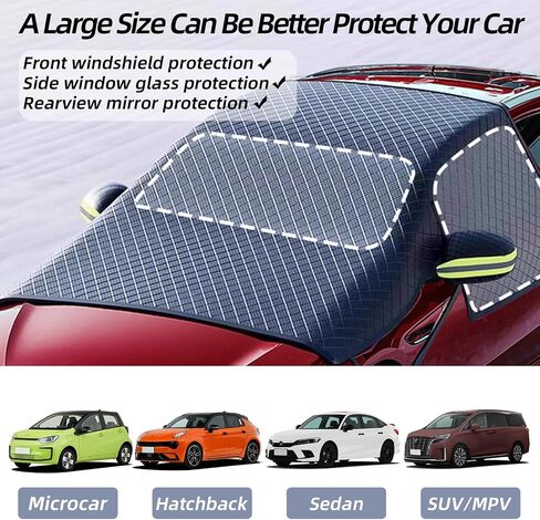 Car Windshield Cover for Ice and Snow, 2 Side Mirror & Rearview Mirror Protector, 92''x46'' Windshield Snow Cover with Magnetic Edges, Windproof UV Sunshade Cover for Cars SUVs Vans Trucks in Saudi Arabia