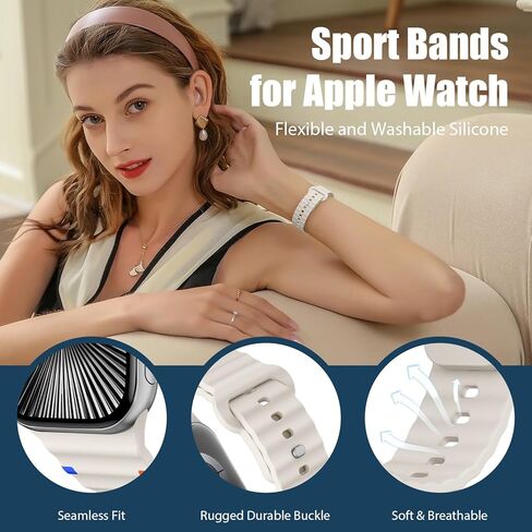 فرقة رياضية لشرائط Apple Watch للنساء 40 مم 41 مم 44 مم 45 مم 46 مم 42 مم 38 مم ، ورسالة سليكون ناعمة للسيليكون لسلسلة IWatch 10 9 8 7 6 5 4 3 SE 2ND Ultra/2 49mm 41 45 40 44 MM ، 6 Pack in Kuwait