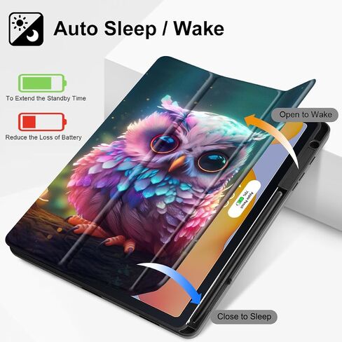 Tuiklol for Samsung Tab S6 Lite 10.4 Inch Case 2024/2022/2020 Model SM-P620/P625/P613/P619/P610/P615,Built-in Pencil Holder,Slim TPU Trifold Stand Cover Auto Wake/Sleep,Rainbow owl in Saudi Arabia