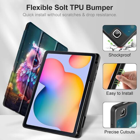 Tuiklol for Samsung Tab S6 Lite 10.4 Inch Case 2024/2022/2020 Model SM-P620/P625/P613/P619/P610/P615,Built-in Pencil Holder,Slim TPU Trifold Stand Cover Auto Wake/Sleep,Rainbow owl in Saudi Arabia