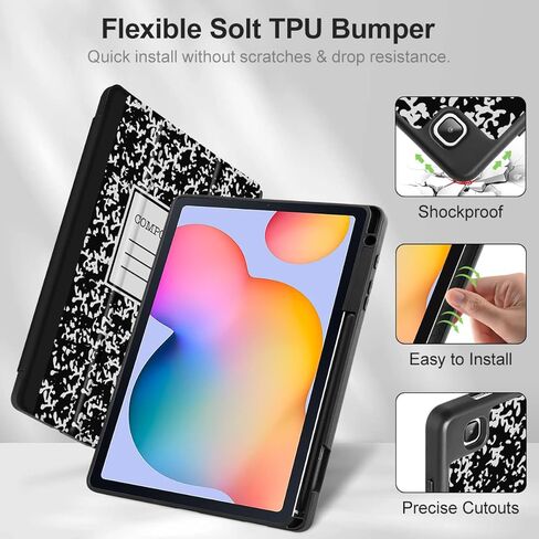 Tuiklol لـ Samsung Tab S6 Lite 10.4 بوصة Case 2024/2022/2020 Model SM-P620/P625/P613/P619/P610/P615 ، حامل قلم رصاص مدمج ، غلاف حامل TPU TPU Slim TPU Auto Wake/Sleep ، Powl Bowl. in Kuwait