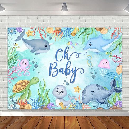 Avezano Under The Sea Baby Shower Backdrop Oh Baby Ocean Theme Baby Shower Party Decorations for Kids Underwater World Newborn Party Banner Decorations (7x5ft) in Saudi Arabia