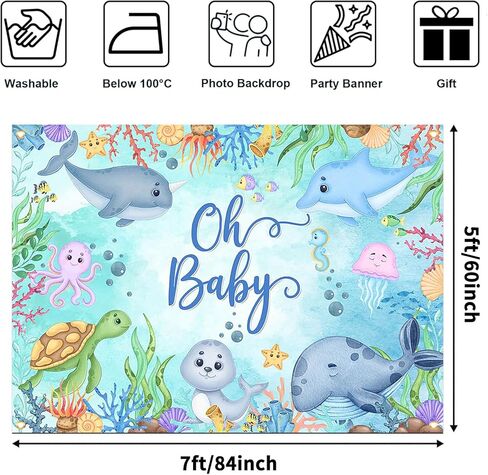 Avezano Under The Sea Baby Shower Backdrop Oh Baby Ocean Theme Baby Shower Party Decorations for Kids Underwater World Newborn Party Banner Decorations (7x5ft) in Saudi Arabia