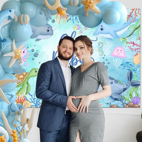 Avezano Under The Sea Baby Shower Backdrop Oh Baby Ocean Theme Baby Shower Party Decorations for Kids Underwater World Newborn Party Banner Decorations (7x5ft) in Saudi Arabia