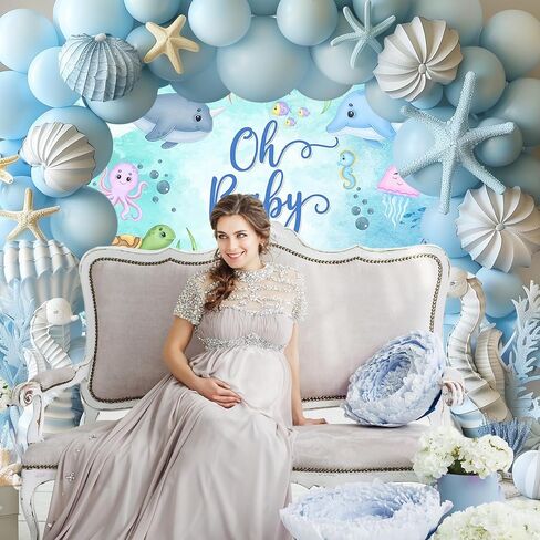 Avezano Under The Sea Baby Shower Backdrop Oh Baby Ocean Theme Baby Shower Party Decorations for Kids Underwater World Newborn Party Banner Decorations (7x5ft) in Saudi Arabia