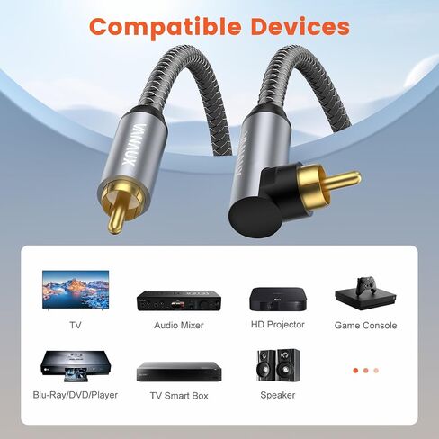 90 Degree RCA Cable,Right Angle Subwoofer Cable,Digital Coaxial Audio Cable,Nylon Braided,Gold-Plated,Male to Male for Amplifiers,Hi-Fi Systems,HDTV,Sound Bar,PS4 (3.3ft/1m) in Saudi Arabia