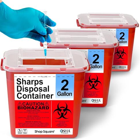 Sharps Container 2 Gallon (2-Pack) - Sharps Containers for Home Use, Needle Disposal Containers, Sharps Bin, Professional Grade Biohazard Containers, Sharps Box for Needles in Kuwait