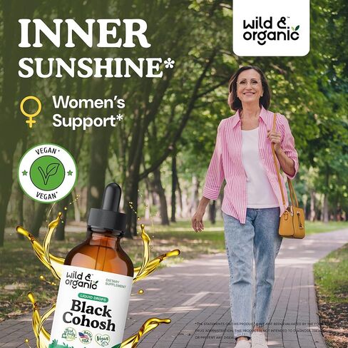 Wild & Organic Black Cohosh Liquid Drops 540 mg - Herbal Black Cohosh Supplements for Women - Liquid Black Cohosh Extract Tincture - Natural Black Cohosh Herb Supplement - 2 fl oz in Kuwait