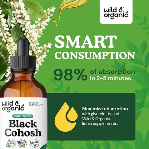 Wild & Organic Black Cohosh Liquid Drops 540 mg - Herbal Black Cohosh Supplements for Women - Liquid Black Cohosh Extract Tincture - Natural Black Cohosh Herb Supplement - 2 fl oz in Kuwait