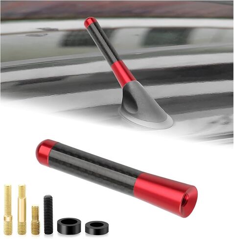 Car Short Antenna, 3.15" Stubby Aluminum Radio Antenna Replacement with Screws Gaskets, Vehicle Roof Carbon Fiber Mini Aerial Antennas for AM/FM Reception, Car Accessories (Red) in Saudi Arabia