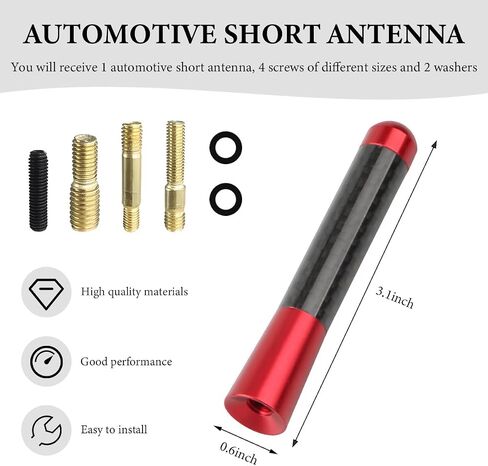 Car Short Antenna, 3.15" Stubby Aluminum Radio Antenna Replacement with Screws Gaskets, Vehicle Roof Carbon Fiber Mini Aerial Antennas for AM/FM Reception, Car Accessories (Red) in Saudi Arabia