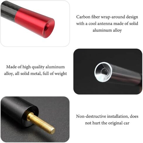 Car Short Antenna, 3.15" Stubby Aluminum Radio Antenna Replacement with Screws Gaskets, Vehicle Roof Carbon Fiber Mini Aerial Antennas for AM/FM Reception, Car Accessories (Red) in Saudi Arabia