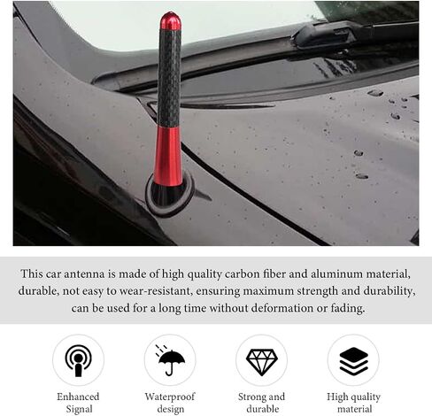 Car Short Antenna, 3.15" Stubby Aluminum Radio Antenna Replacement with Screws Gaskets, Vehicle Roof Carbon Fiber Mini Aerial Antennas for AM/FM Reception, Car Accessories (Red) in Saudi Arabia