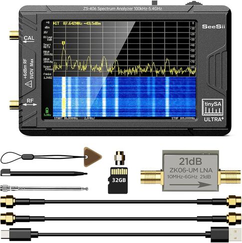 SeeSii TinySA Ultra Spectrum Analyzer with ZK06-20dB Low Noise Amplifier, 4.0 Inch 100kHz to 5.3GHz Handheld Tiny Frequency Analyzer with 32Gb Card,100kHz to 800MHz MF/HF/VHF UHF Input in Kuwait
