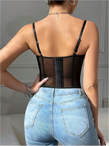 OYOANGLE Women's Lace Corset Tops Boned Spaghetti Straps Bustier Party Cami Tops in Saudi Arabia
