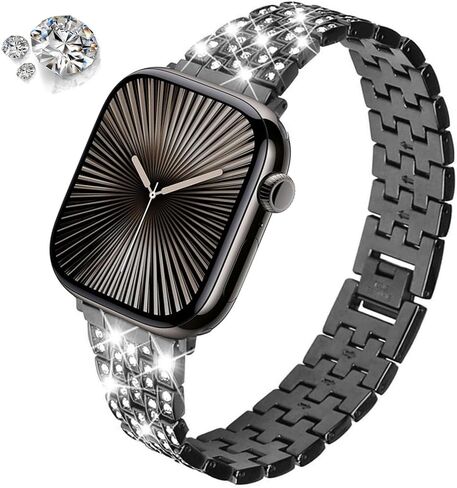 نطاقات متوافقة مع Apple Watch 49mm 46mm 42mm 45mm 41mm 44mm 40mm 40mm ، حزام بديل للمعادن الماس Rhinestone لـ Iwatch Series 10/9/8/7/6/5/4/3/SE/Ultra Women Men Men in Kuwait