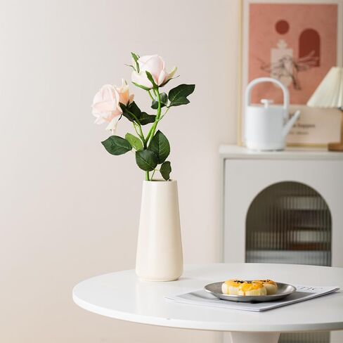 Ceramic Vase - Flower Vase Minimalism Style for Modern Table Shelf Home Decor, Fit for Fireplace Bedroom Kitchen Living Room Centerpieces Office Desk (Beige, Small) in Kuwait