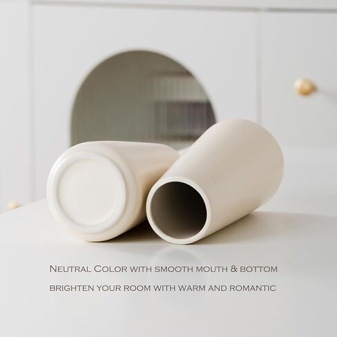 Ceramic Vase - Flower Vase Minimalism Style for Modern Table Shelf Home Decor, Fit for Fireplace Bedroom Kitchen Living Room Centerpieces Office Desk (Beige, Small) in Kuwait