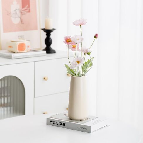 Ceramic Vase - Flower Vase Minimalism Style for Modern Table Shelf Home Decor, Fit for Fireplace Bedroom Kitchen Living Room Centerpieces Office Desk (Beige, Small) in Kuwait