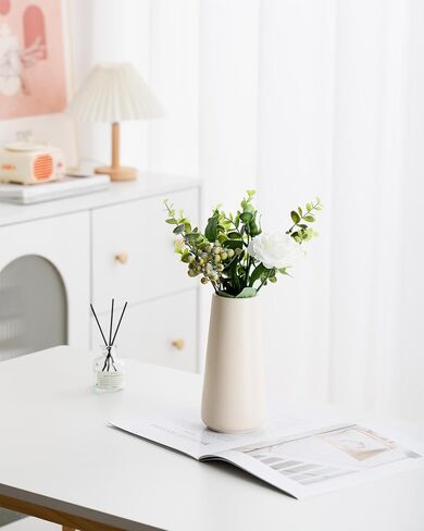 Ceramic Vase - Flower Vase Minimalism Style for Modern Table Shelf Home Decor, Fit for Fireplace Bedroom Kitchen Living Room Centerpieces Office Desk (Beige, Small) in Kuwait
