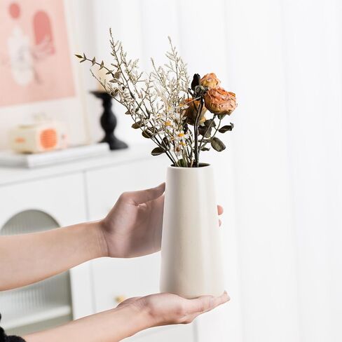 Ceramic Vase - Flower Vase Minimalism Style for Modern Table Shelf Home Decor, Fit for Fireplace Bedroom Kitchen Living Room Centerpieces Office Desk (Beige, Small) in Kuwait