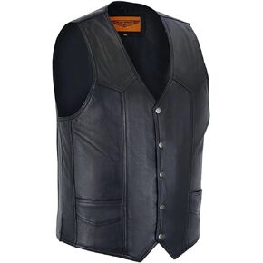 Dream Apparel Mens Leather Motorcycle Vest for Riding, Biker Vest Black Club Vest with 2 Concealed Carry Pockets & Side Laces