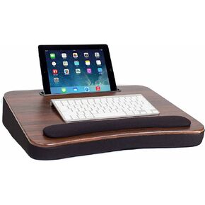 Multi Tasking Lap Desk with Memory Foam Cushion | Tablet Slot | Fits Laptops Up to 17" | Tablets Up to 9.6" | Black | Walnut Wood Top | Computer Lap Tray