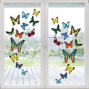 Whaline 24Pcs Colorful Butterfly Window Clings Double-Sided Anti-Collision Window Decals to Prevent Bird Strikes on Window Glass Non-Adhesive Static Butterfly Cling Stickers for Home Window Glass