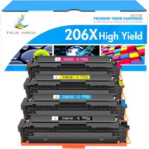 TRUE IMAGE Compatible 206X Toner Cartridges 4 Pack High Yield Replacement for HP 206X 206A for HP Color Pro MFP M283fdw M283cdw M255dw M283 M255 Printer W2110X (No Chip -Black Cyan Yellow Magenta)