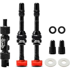 MUQZI Tubeless Presta Valve Stem Kits - No Leak Bike tubeless Valve Stems with Integrated Valve Core Remover Tool and Alloy Presta Valve Stem Caps for Bicycle, Multiple Color and Size Options