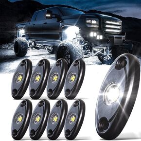 LED White Rock Lights 20PCS for Off Road Truck ATV SUV RZR Auto Car Boat Waterproof High Power Underglow Neon Lights Underbody Trail TRAI Rig Lights Shockproof(20 Pods White)