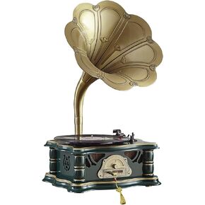Artisam Phonograph Vinyl Record Player with Built-in Speakers, Vintage Bluetooth Audio Turntable 3 Speed Record Player with FM Stereo Radio and USB Play for Home Decor and Music Entertainment (Green)