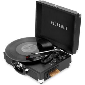 Victrola VSC-500BTC-BLK Vinyl Suitcase Record Player with Cassette, Bluetooth connectivity, 14 x 11 x 5 inches, Black
