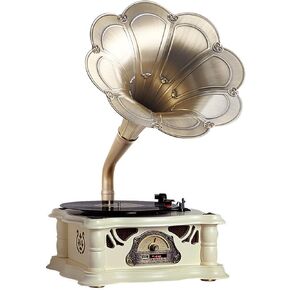 Artisam Phonograph Vinyl Record Player with Built-in Speakers, Vintage Bluetooth Audio Turntable 3 Speed Record Player with FM Stereo Radio and USB Play for Home Decor and Music Entertainment (Green)