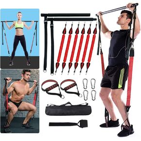 Portable Pilates Bar Kit, Upgraded Version of Detachable Exercise Stick, 60-180LBS Anti-Breakage Adjustable Resistance Band, Barbell Training Device,Home Gym Full Body Strength Training