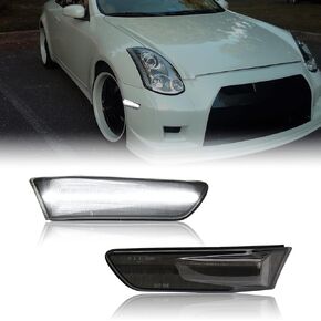 Side Marker Lights LED Compatible with G35 2D Coupe 2003-2007 / for Skyline V35 Coupe 2002-2007,Front Fender Bumper Side Markers Lamps(Amber Dynmaic+White Smoked Len)