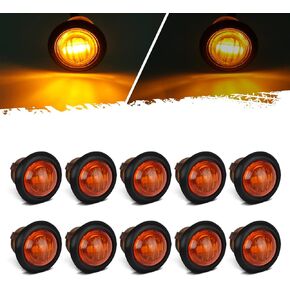 Partsam 10Pcs 3/4" Round Amber Led Marker lights 3 wire Turn Signal Clearance Lights for Pickup Trailer Truck, Sealed Waterproof, Grommet Mount, 12V