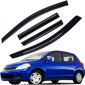 Lightronic WV94009 Outside-Mount Car Window Rain Guards Deflectors & Visors, Dark Smoke, 4-Pieces Set, Fits 2007-2012 Nissan Versa (Hatchback), 2007-2011 Nissan Versa (Sedan)