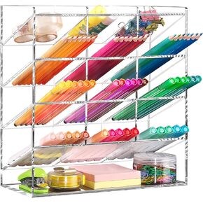 BEYGORM Acrylic Vertical Marker Organizer for 150 Makers,Angled Pen Holders Desktop Organization,Clear Large Stationary Pencil Holder for Desk,Art Supply Storage Organizers for School Supplie