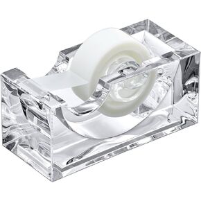 Amazing Abby - Tanya - Acrylic Tape Dispenser, Plastic Label Roll Holder, Clear Sticker Organizer, Perfect Office Desktop Storage Solution for Tapes, Labels, Stickers, and More