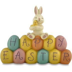 Easter Bunny Statue 6.10'' Spring Home Decor Bunny Statue Couple Bunny Holding Books and Bags, Table Decoration Accessories.